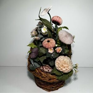 Vintage Coral Seashell Flower Arrangement Made Shell In Basket Unique